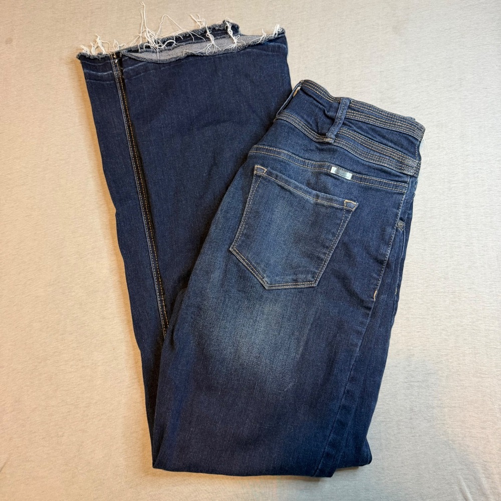 KanCan‎ High Rise Flare Jeans Dark Wash Double Raw Hem 29 Stretch